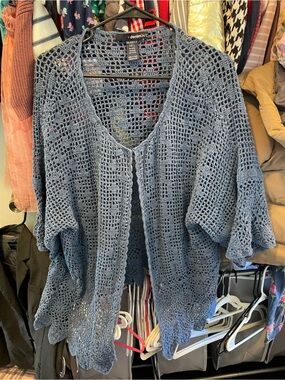Denim24/7 Blue Open-Knit Crochet Sweater Cardigan